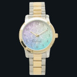 Glamous Glitter Holograph Söt Personlig Armbandsur<br><div class="desc">Anpassa enkelt den här eleganten färglös bokeh glitter mönster med ditt eget namn och/eller monogram.</div>