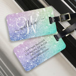 Glamous Glitter Holograph Söt Personlig Bagagebricka<br><div class="desc">Anpassa enkelt den här eleganten färglös bokeh glitter mönster med ditt eget namn och/eller monogram.</div>