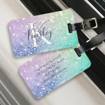 Glamous Glitter Holograph Söt Personlig Bagagebricka<br><div class="desc">Anpassa enkelt den här eleganten färglös bokeh glitter mönster med ditt eget namn och/eller monogram.</div>