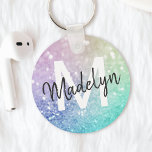 Glamous Glitter Holograph Söt Personlig Nyckelring<br><div class="desc">Anpassa enkelt den här eleganten färglös bokeh glitter mönster med ditt eget namn och/eller monogram.</div>