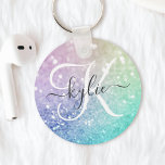 Glamous Glitter Holograph Söt Personlig Nyckelring<br><div class="desc">Anpassa enkelt den här eleganten färglös bokeh glitter mönster med ditt eget namn och/eller monogram.</div>
