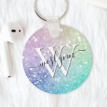 Glamous Glitter Holograph Söt Personlig Nyckelring<br><div class="desc">Anpassa enkelt den här eleganten färglös bokeh glitter mönster med ditt eget namn och/eller monogram.</div>