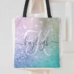 Glamous Glitter Holograph Söt Personlig Tygkasse<br><div class="desc">Anpassa enkelt den här eleganten färglös bokeh glitter mönster med ditt eget namn och/eller monogram.</div>