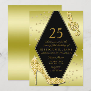 Glamous Glitzy Guld 25:e födelsedagen Inbjudningar