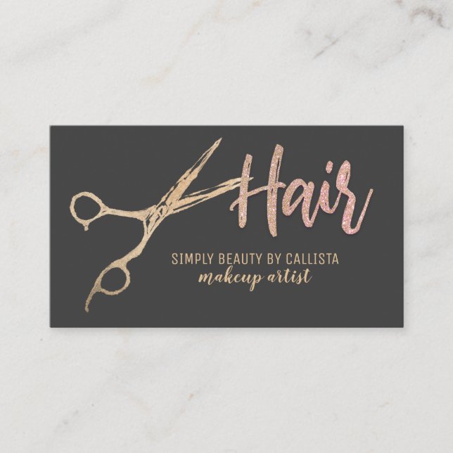 Glamous Gold Foil Glitter Sissors Hair Stylist Visitkort (Framsida)