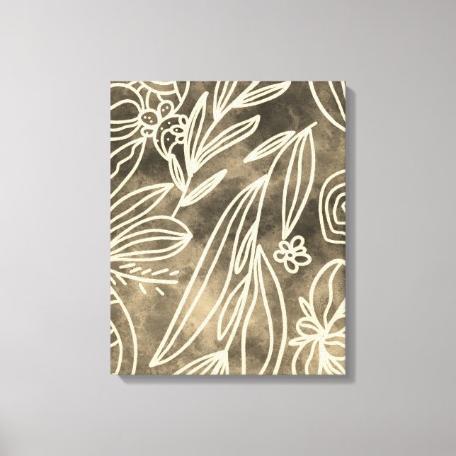 Glamous Golden and White Botanical Teckning Canvastryck (Framsida)