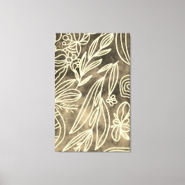 Glamous Golden and White Botanical Teckning Canvastryck