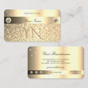 Glamous Golden Glitter Sparkling Stars Initialer Visitkort