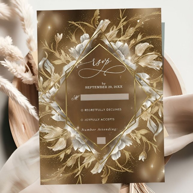 Glamous Golden ThLED Blommigt Bröllop OSA Kort (Skapare uppladdad)