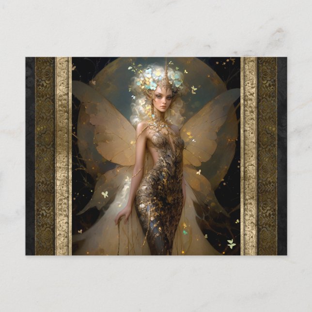 Glamous Guld Fairy Girl Fantasy Art Vykort (Framsida)