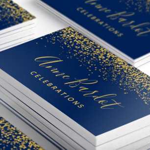 Glamous Guld Glitter Confetti Navy Blue Visitkort