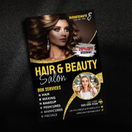 Glamous Guld Glitter Hair Stylist Beauty Salon Flygblad