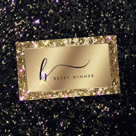 Glamous Guld Glitter Luxury Script Monogram Visitkort