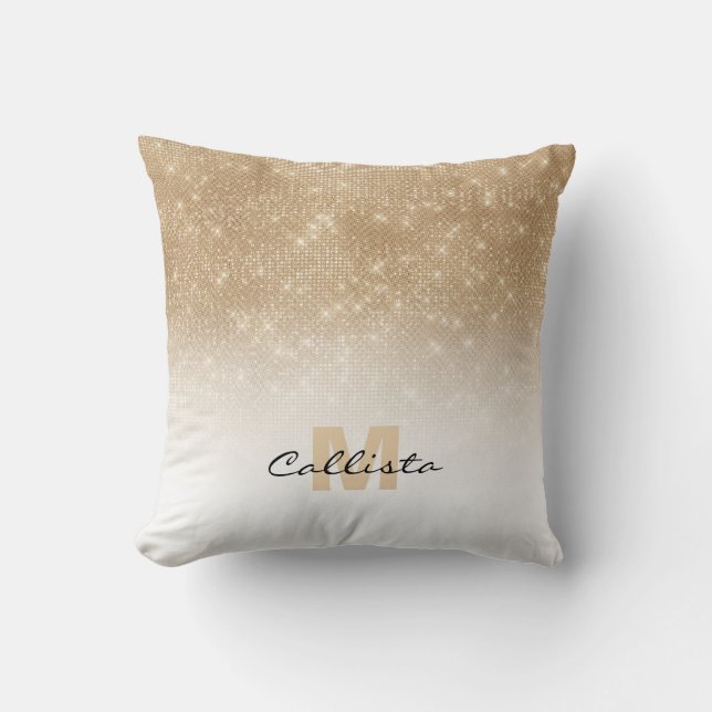 Glamous Guld Glitter Sequin Ombre Monogram Kudde (Framsida)