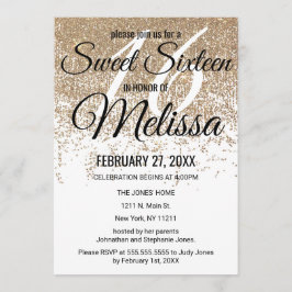 Glamous Guld Glitter Sparkles White Sweet 16 Inbjudningar