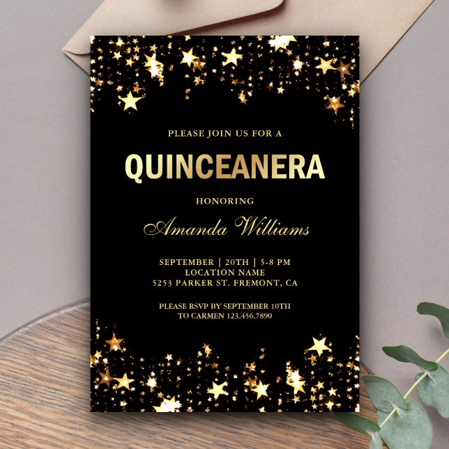 Glamous Guld Glitter Stars Confetti Quinceanera Inbjudningar (Skapare uppladdad)