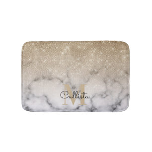 Glamous Guld Glitter White Marble Ombre Monogram Badrumsmatta
