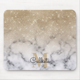 Glamous Guld Glitter White Marble Ombre Monogram Musmatta