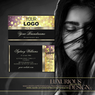 Glamous Guld Lila Glitter Stars Logotyp Black Visitkort