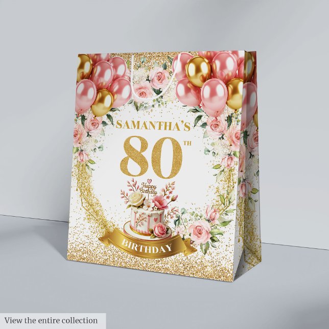 Glamous Guld nummer 80:e födelsedagsdagen Blommigt (Glamorous Gold Number 80th Birthday Floral Bag

)