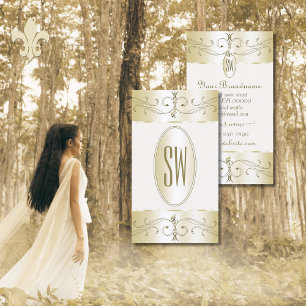 Glamous Guld och Cream Ornate Ornaments Initialer Visitkort