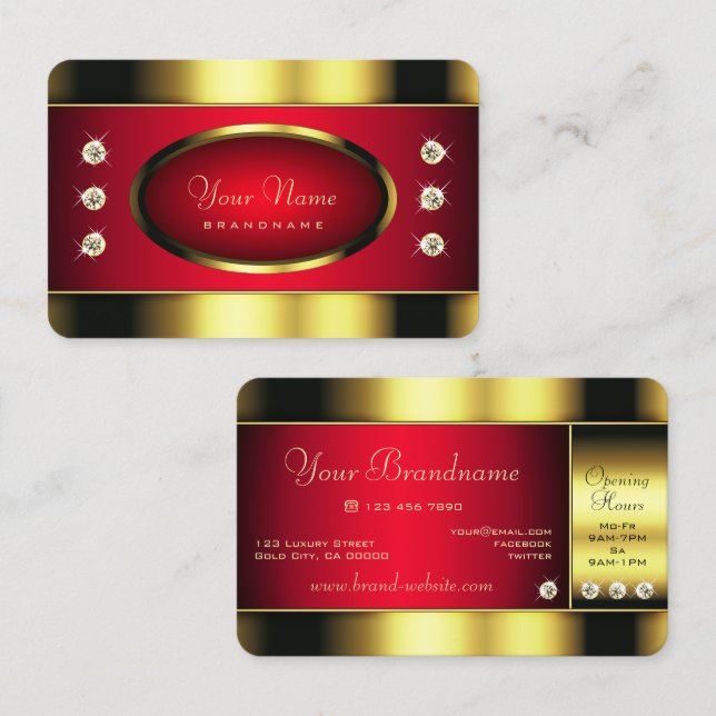 Glamous Guld och Red med Faux Rhinestones Visitkort (Fram/baksida)