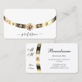 Glamous Guld och White Shimmery Rhinestones Visitkort
