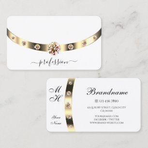 Glamous Guld och White Shimmery Rhinestones Visitkort