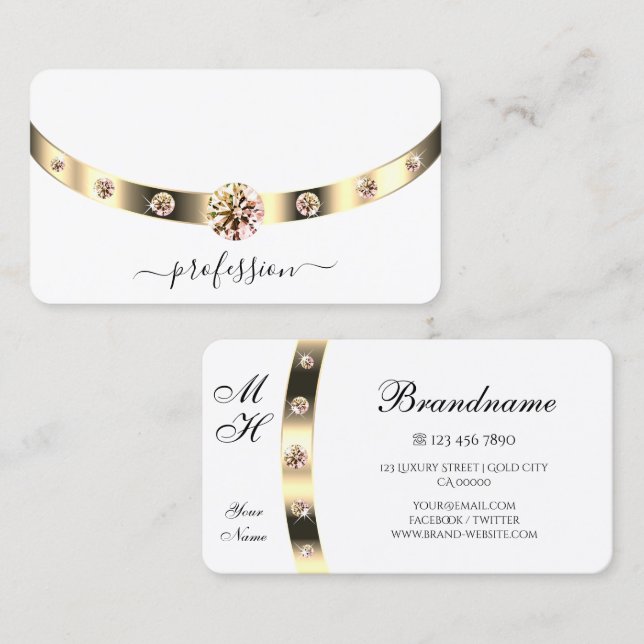Glamous Guld och White Shimmery Rhinestones Visitkort (Fram/baksida)