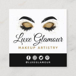 Glamous Guld Öga Lash Brows Beauty Pub Social Fyrkantigt Visitkort