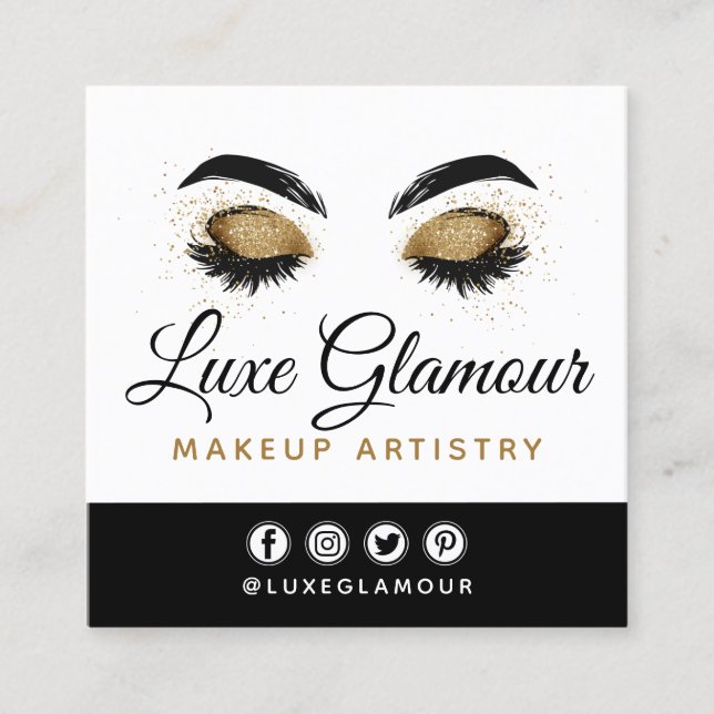 Glamous Guld Öga Lash Brows Beauty Pub Social Fyrkantigt Visitkort (Framsida)