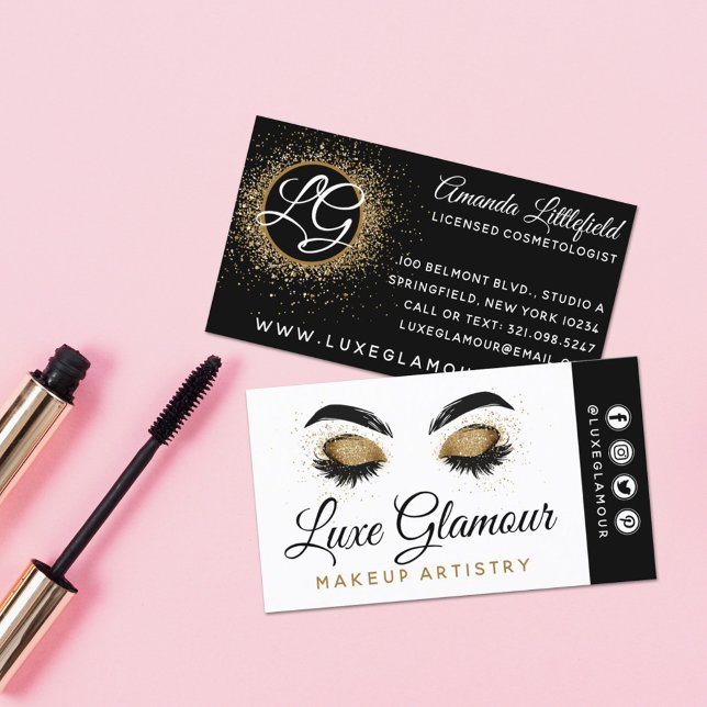 Glamous Guld Öga Lash Brows Beauty Pub Social Visitkort (Skapare uppladdad)