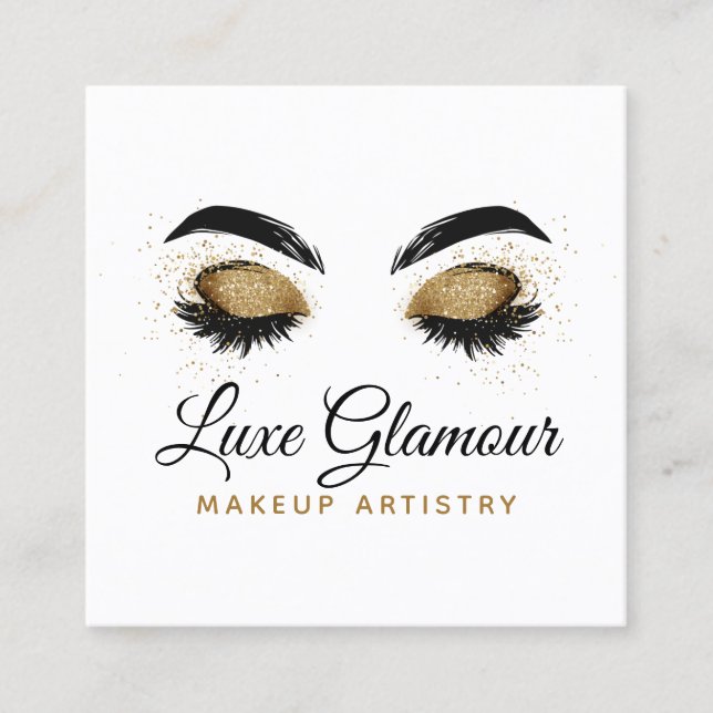 Glamous Guld Öga Lash Makeup Artist Beauty Pub Fyrkantigt Visitkort (Framsida)