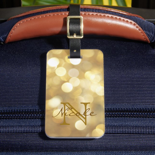 Glamous Guld Sparkles Monogram Luggage Tag Bagagebricka (Framsida Insitu 2)
