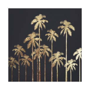 Glamous Guld Tropical Handflatan Träd på Black Canvastryck
