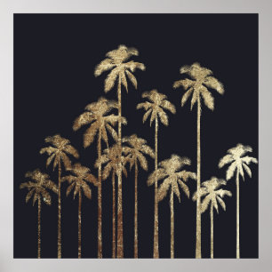 Glamous Guld Tropical Handflatan Träd på Black Poster