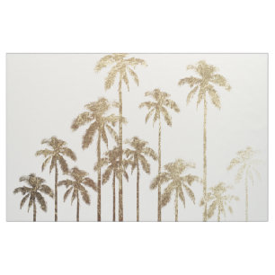 Glamous Guld Tropical Handflatan Träd på White Tyg