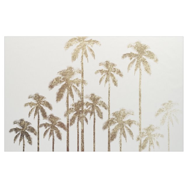 Glamous Guld Tropical Handflatan Träd på White Tyg (Yard)