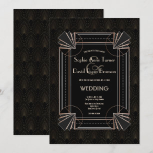 Glamous Guld Underbar Gatsby Art Deco 20 s Bröllop Inbjudningar