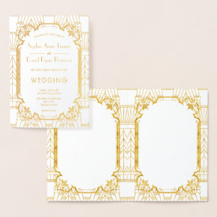 Glamous Guld Underbar Gatsby Art Deco Bröllop Folierat Kort