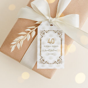 Glamous Guld White Art Deco 40 Birthday Presentetikett