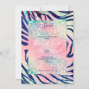 Glamous Holography Glitter Blue Zebra ränder Inbjudningar