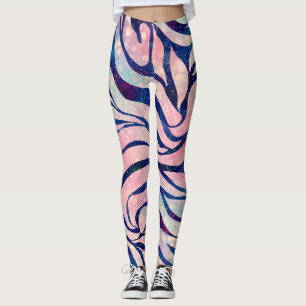 Glamous Holography Glitter Blue Zebra ränder Leggings