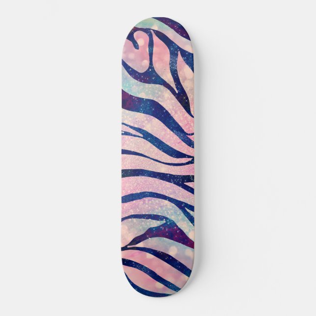 Glamous Holography Glitter Blue Zebra ränder Mini Skateboard Bräda 18,5 Cm (Framsida)