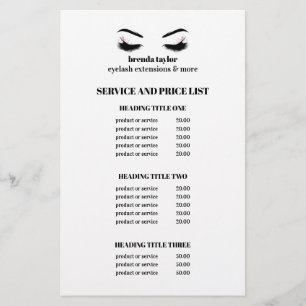 Glamous imponerande EYELASH SALON SERVICE LIST Flygblad