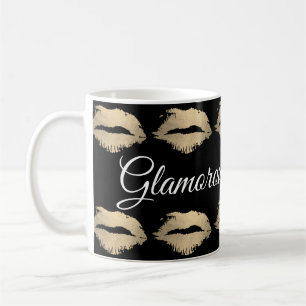 Glamous Kiss Mönster (guld) Kaffemugg