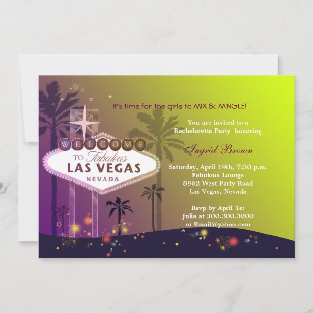 Glamous Las Vegas Roligt Bachelorette Party Inbjudningar (Framsida)