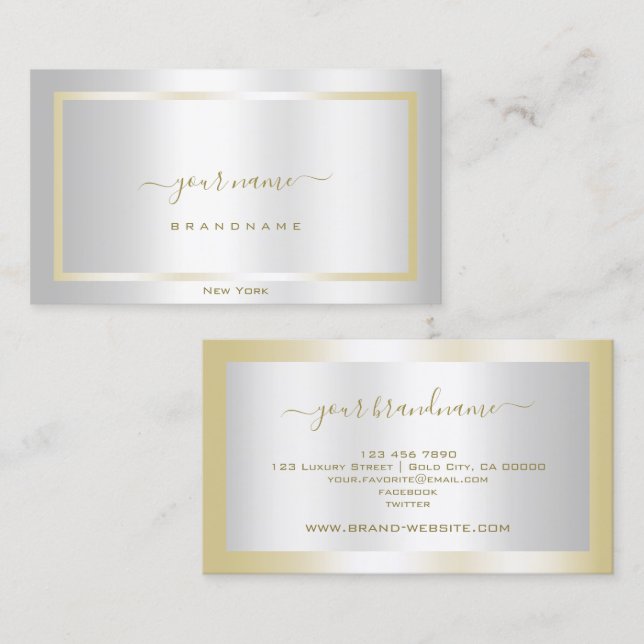 Glamous Light Silver och Guld Decent Shimmering Visitkort (Fram/baksida)