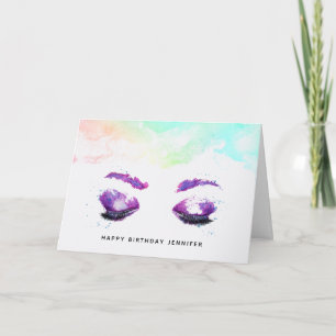 Glamous Lila Öga & Brows Watercolor Birthday Kort