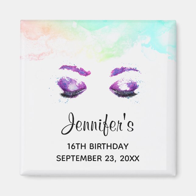 Glamous Lila Öga & Brows Watercolor Birthday Magnet (Framsidan)